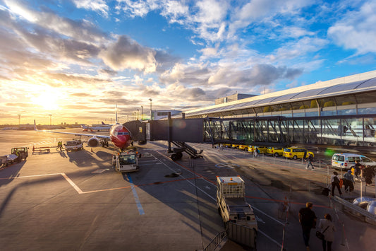 Business traveller at airport with luggage